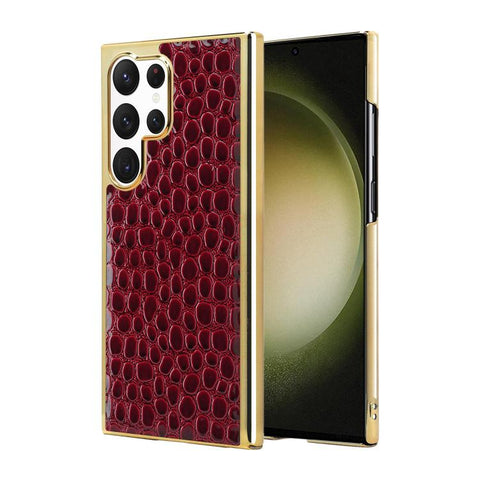 Pearl Crocodile Texture Electroplated Frame PC + Vegan Leather Phone Case, For Galaxy S25 5G, For Galaxy S25 Ultra 5G, For Galaxy S24 Ultra 5G, For Galaxy S24 5G, For Galaxy S23 Ultra 5G, For Galaxy S23 5G, For Galaxy S22 Ultra 5G, For Galaxy S22 5G