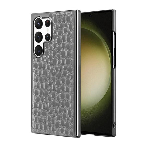Pearl Crocodile Texture Electroplated Frame PC + Vegan Leather Phone Case, For Galaxy S25 5G, For Galaxy S25 Ultra 5G, For Galaxy S24 Ultra 5G, For Galaxy S24 5G, For Galaxy S23 Ultra 5G, For Galaxy S23 5G, For Galaxy S22 Ultra 5G, For Galaxy S22 5G