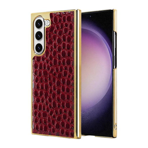 Pearl Crocodile Texture Electroplated Frame PC + Vegan Leather Phone Case, For Galaxy S25 5G, For Galaxy S25 Ultra 5G, For Galaxy S24 Ultra 5G, For Galaxy S24 5G, For Galaxy S23 Ultra 5G, For Galaxy S23 5G, For Galaxy S22 Ultra 5G, For Galaxy S22 5G