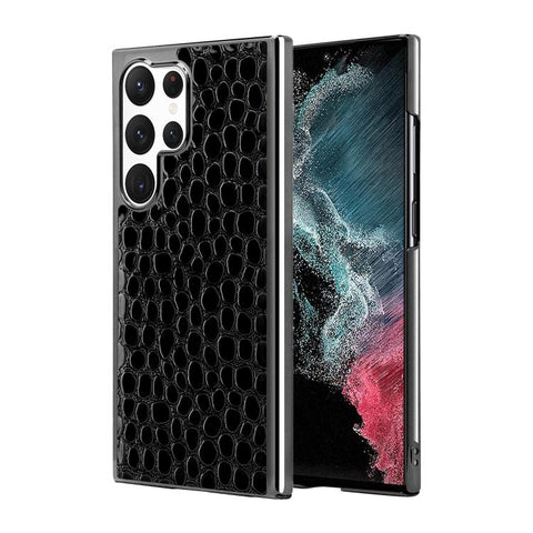 Pearl Crocodile Texture Electroplated Frame PC + Vegan Leather Phone Case, For Galaxy S25 5G, For Galaxy S25 Ultra 5G, For Galaxy S24 Ultra 5G, For Galaxy S24 5G, For Galaxy S23 Ultra 5G, For Galaxy S23 5G, For Galaxy S22 Ultra 5G, For Galaxy S22 5G