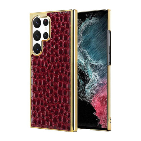 Pearl Crocodile Texture Electroplated Frame PC + Vegan Leather Phone Case, For Galaxy S25 5G, For Galaxy S25 Ultra 5G, For Galaxy S24 Ultra 5G, For Galaxy S24 5G, For Galaxy S23 Ultra 5G, For Galaxy S23 5G, For Galaxy S22 Ultra 5G, For Galaxy S22 5G