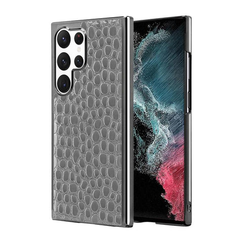 Pearl Crocodile Texture Electroplated Frame PC + Vegan Leather Phone Case, For Galaxy S25 5G, For Galaxy S25 Ultra 5G, For Galaxy S24 Ultra 5G, For Galaxy S24 5G, For Galaxy S23 Ultra 5G, For Galaxy S23 5G, For Galaxy S22 Ultra 5G, For Galaxy S22 5G