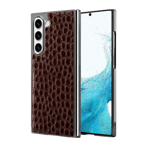Pearl Crocodile Texture Electroplated Frame PC + Vegan Leather Phone Case, For Galaxy S25 5G, For Galaxy S25 Ultra 5G, For Galaxy S24 Ultra 5G, For Galaxy S24 5G, For Galaxy S23 Ultra 5G, For Galaxy S23 5G, For Galaxy S22 Ultra 5G, For Galaxy S22 5G