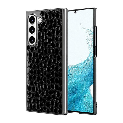 Pearl Crocodile Texture Electroplated Frame PC + Vegan Leather Phone Case, For Galaxy S25 5G, For Galaxy S25 Ultra 5G, For Galaxy S24 Ultra 5G, For Galaxy S24 5G, For Galaxy S23 Ultra 5G, For Galaxy S23 5G, For Galaxy S22 Ultra 5G, For Galaxy S22 5G