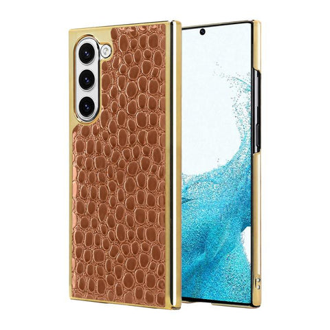 Pearl Crocodile Texture Electroplated Frame PC + Vegan Leather Phone Case, For Galaxy S25 5G, For Galaxy S25 Ultra 5G, For Galaxy S24 Ultra 5G, For Galaxy S24 5G, For Galaxy S23 Ultra 5G, For Galaxy S23 5G, For Galaxy S22 Ultra 5G, For Galaxy S22 5G