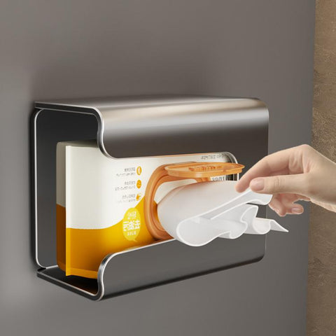 Wall Mounted Magnetic Tissue Holder No Drilling Carbon Steel Facial Tissue Box