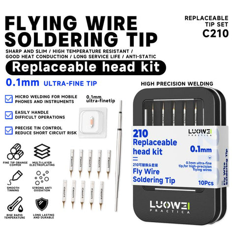 LUOWEI LW-C210F Series 10 in 1 Flying Wire Soldering Iron Tip Set, Elbow, Tip, Slant Blade