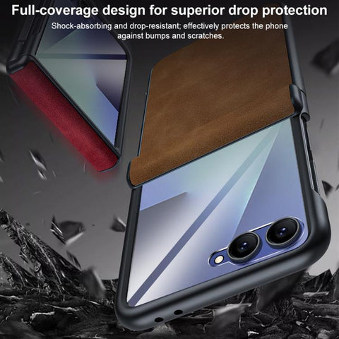 Film Integrated Sheepskin Texture Stitched Magnetic Hinge Phone Case, For Galaxy Z Flip7 5G, For Galaxy Z Flip6 5G