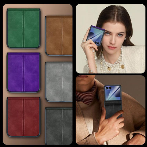Film Integrated Sheepskin Texture Stitched Magnetic Hinge Phone Case, For Galaxy Z Flip7 5G, For Galaxy Z Flip6 5G