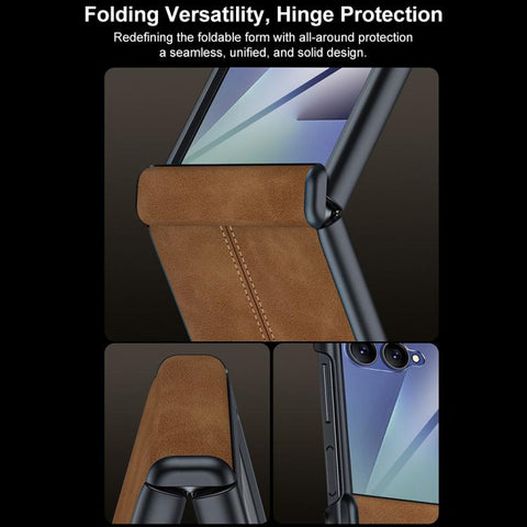 Film Integrated Sheepskin Texture Stitched Magnetic Hinge Phone Case, For Galaxy Z Flip7 5G, For Galaxy Z Flip6 5G