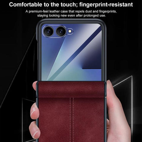 Film Integrated Sheepskin Texture Stitched Magnetic Hinge Phone Case, For Galaxy Z Flip7 5G, For Galaxy Z Flip6 5G