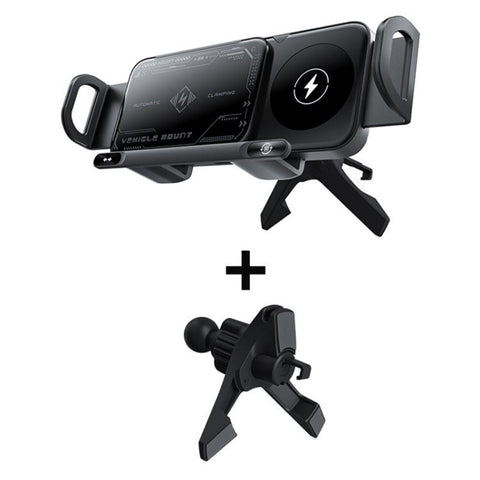 X01 2 In 1 Car Dual Coil 15W Wireless Charger Rotating Navigation Bracket, Bracket + Air Vent Base, Bracket + Dashboard Base, Bracket + Air Vent Base + Dashboard Base