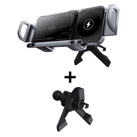 X01 2 In 1 Car Dual Coil 15W Wireless Charger Rotating Navigation Bracket, Bracket + Air Vent Base, Bracket + Dashboard Base, Bracket + Air Vent Base + Dashboard Base