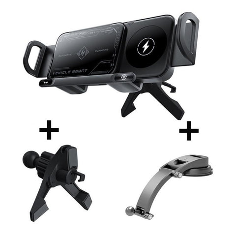 X01 2 In 1 Car Dual Coil 15W Wireless Charger Rotating Navigation Bracket, Bracket + Air Vent Base, Bracket + Dashboard Base, Bracket + Air Vent Base + Dashboard Base