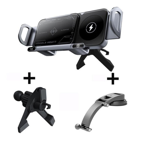 X01 2 In 1 Car Dual Coil 15W Wireless Charger Rotating Navigation Bracket, Bracket + Air Vent Base, Bracket + Dashboard Base, Bracket + Air Vent Base + Dashboard Base