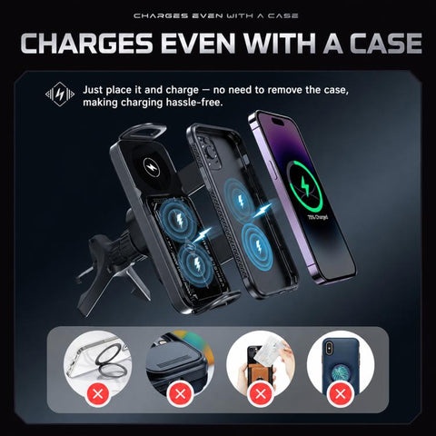 X01 2 In 1 Car Dual Coil 15W Wireless Charger Rotating Navigation Bracket, Bracket + Air Vent Base, Bracket + Dashboard Base, Bracket + Air Vent Base + Dashboard Base