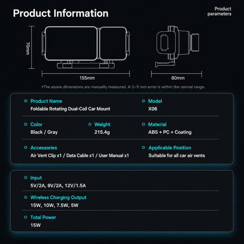 X06 Foldable Screen 15W Wireless Charger Rotating Navigation Bracket, Bat Bracket, Grey Bracket + Tripod, Black Bracket + Tripod, Black Bracket + Suction Cup, Only Black Bracket, Grey Bracket + Suction Cup, Only Grey Bracket