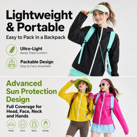 UPF50+ Cooling Fiber Lightweight Breathable Sun Protection Coat, S, M, L