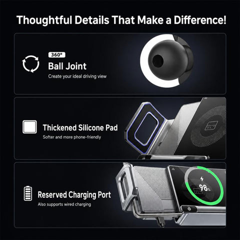 Y10 Car Adjustable Coil 15W Wireless Charger Rotating Navigation Bracket, Y10 (Black), Y10 (Silver)