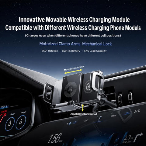 Y10 Car Adjustable Coil 15W Wireless Charger Rotating Navigation Bracket, Y10 (Black), Y10 (Silver)