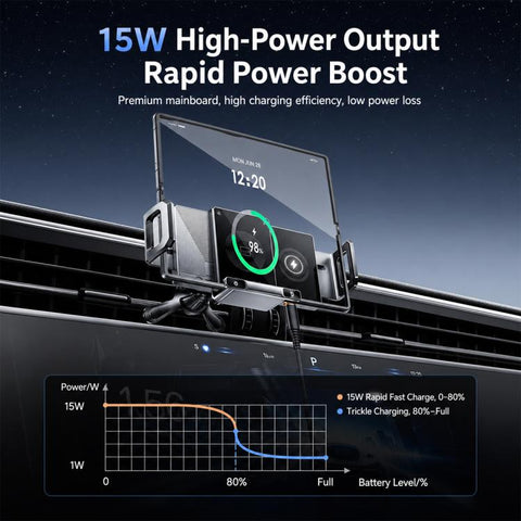 Y10 Car Adjustable Coil 15W Wireless Charger Rotating Navigation Bracket, Y10 (Black), Y10 (Silver)