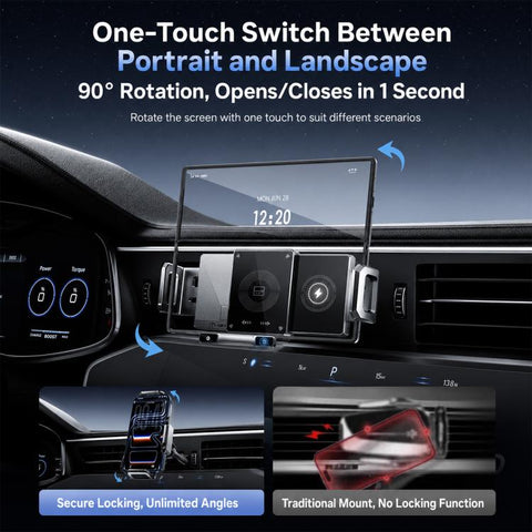 Y10 Car Adjustable Coil 15W Wireless Charger Rotating Navigation Bracket, Y10 (Black), Y10 (Silver)