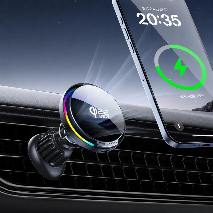 A100 Magnetic Cooling 25W Wireless Fast Charger Car Air Outlet Holder