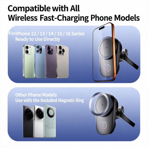 T16 Rotating Magnetic Wireless Charging Car Air Vent Phone Holder, T16