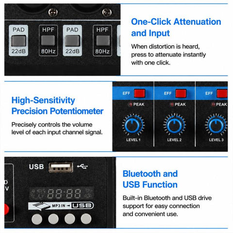 F-5A Multi-function Professional 5-way Recording Mixer Bluetooth Live Streaming Sound Card, EU Plug, UK Plug, US Plug