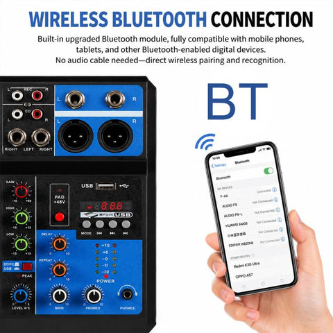 F-5A Multi-function Professional 5-way Recording Mixer Bluetooth Live Streaming Sound Card, EU Plug, UK Plug, US Plug