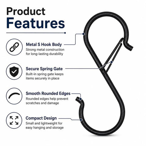 10pcs S-Shaped Windproof Spring-Clip Storage Hook with Safety Buckle