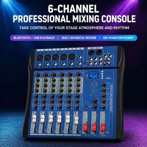 CT-6 6-Channel Professional Bluetooth Mixer with Amplifier, EU Plug, UK Plug, US Plug