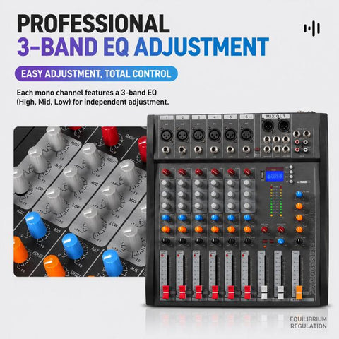 CT-6 6-Channel Professional Bluetooth Mixer with Amplifier, EU Plug, UK Plug, US Plug