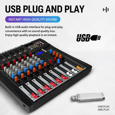 CT-6 6-Channel Professional Bluetooth Mixer with Amplifier, EU Plug, UK Plug, US Plug