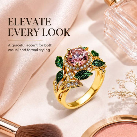 Exquisite Oil Drop Craft Flower Pink Gemstone Ring, Number 8