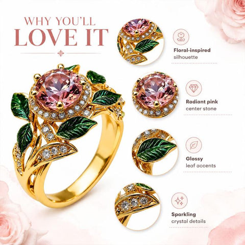 Exquisite Oil Drop Craft Flower Pink Gemstone Ring, Number 8