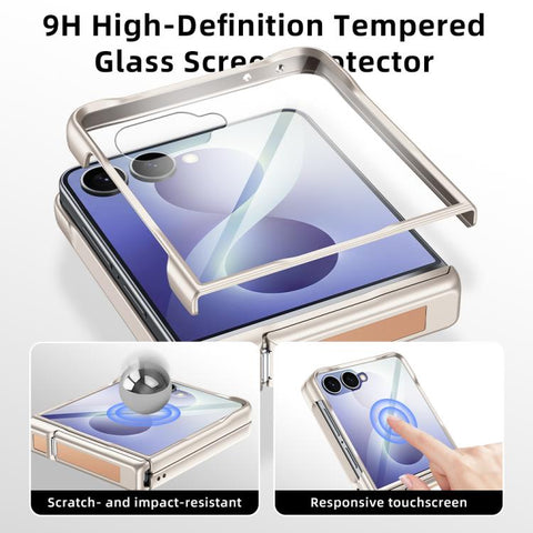 Spring Hinge Holder Vegan Leather Integrated Film Phone Case, For Galaxy Z Flip8 5G