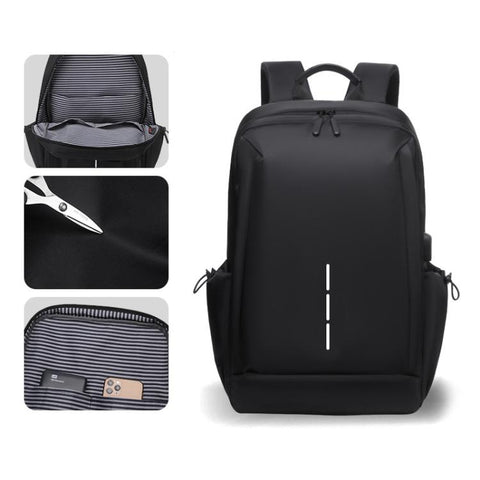 OUMANTU 2316 Multifunctional Business Vertical Stripe Logo Backpack Laptop Bag