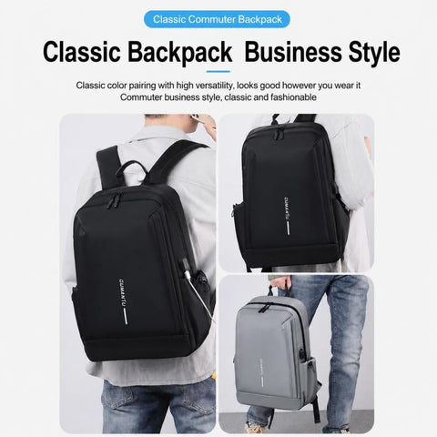 OUMANTU 2316 Multifunctional Business Vertical Stripe Logo Backpack Laptop Bag