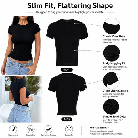 Y2K Pure Color Slim Slimming T-shirt, L, XL, XS, S