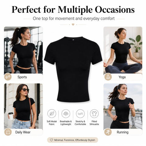 Y2K Pure Color Slim Slimming T-shirt, M