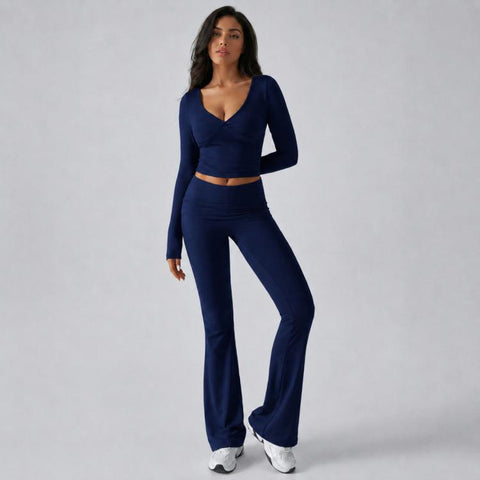 Women Pure Color Long Sleeved Casual Fitted Athletic Set, S, M, L, XL, XS