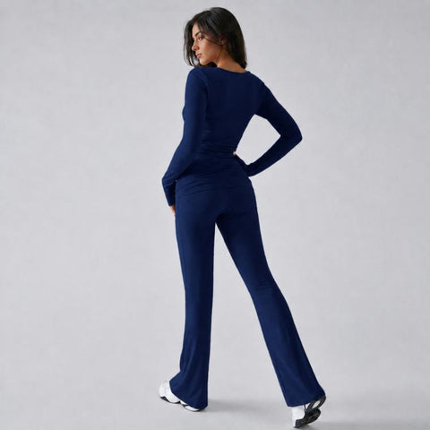 Women Pure Color Long Sleeved Casual Fitted Athletic Set, S, M, L, XL, XS