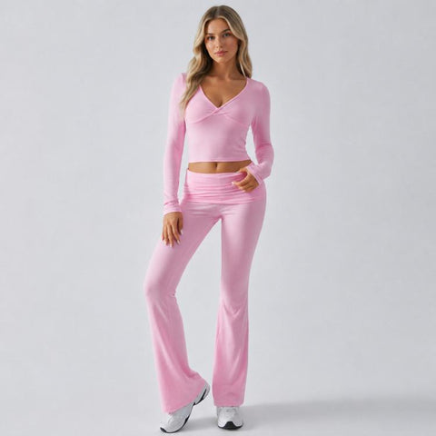 Women Pure Color Long Sleeved Casual Fitted Athletic Set, S, M, L, XL, XS