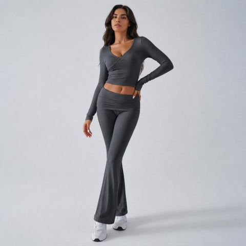 Women Pure Color Long Sleeved Casual Fitted Athletic Set, S, M, L, XL, XS