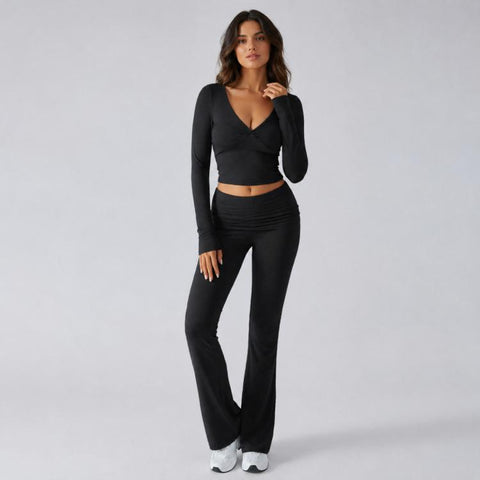 Women Pure Color Long Sleeved Casual Fitted Athletic Set, S, M, L, XL, XS