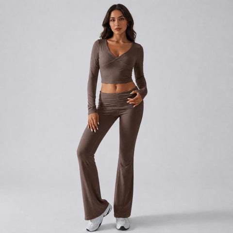 Women Pure Color Long Sleeved Casual Fitted Athletic Set, S, M, L, XL, XS