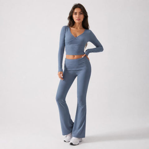 Women Pure Color Long Sleeved Casual Fitted Athletic Set, S, M, L, XL, XS
