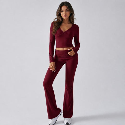 Women Pure Color Long Sleeved Casual Fitted Athletic Set, S, M, L, XL, XS
