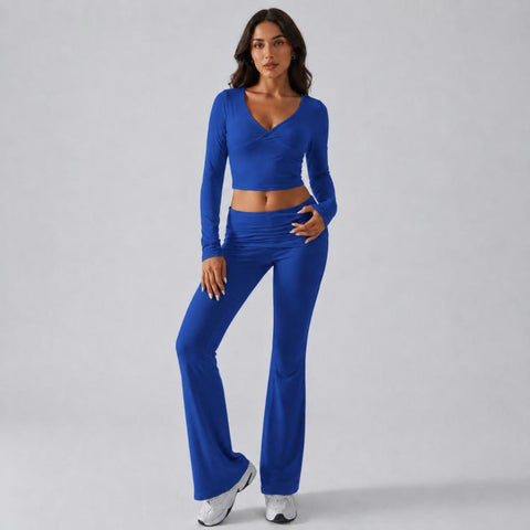 Women Pure Color Long Sleeved Casual Fitted Athletic Set, S, M, L, XL, XS